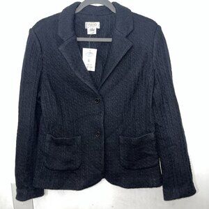 NWOT Talbots Petites Wool Sweater Blazer Black Pockets Texture Classic Large